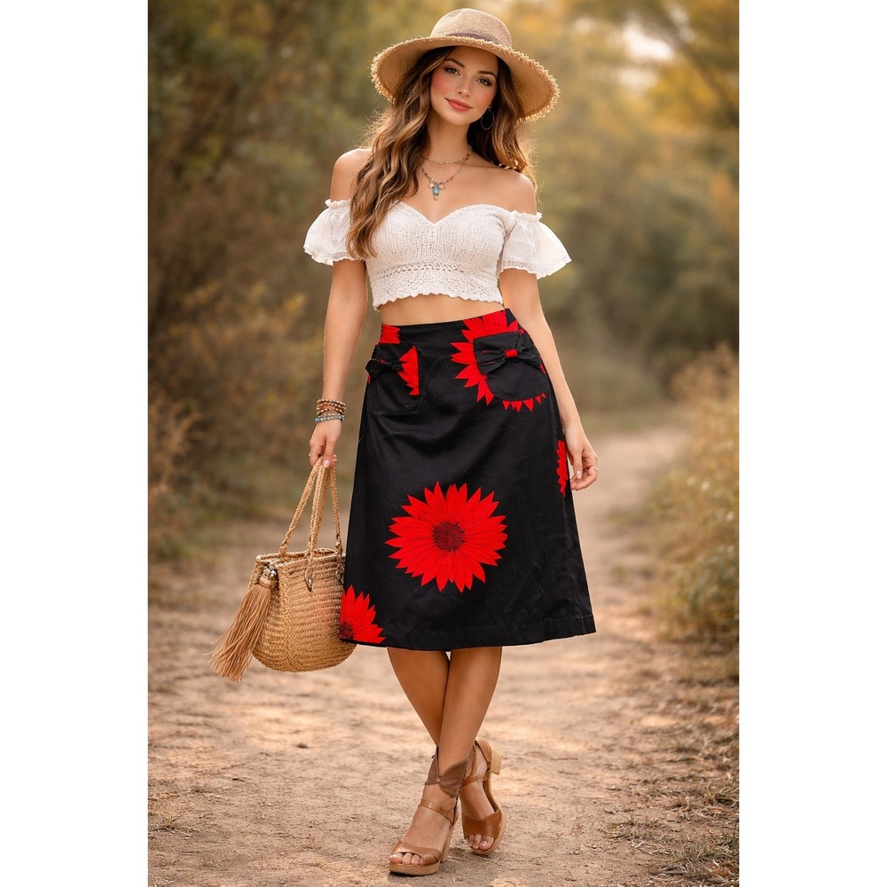 Grace Dane Lewis Workshop‎ Floral Bow Pocket Skirt 8 Retro Art to Wear NWT